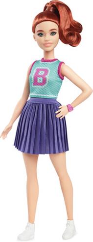 Barbie Fashionistas 232 Maglia con Scritta B e Gonna Viola Plissettata