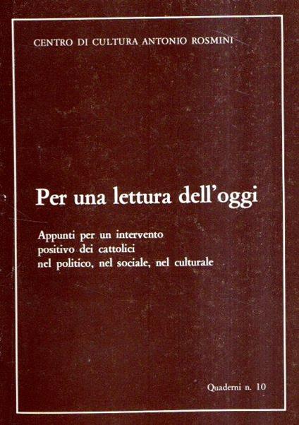 Per Una Lettura Dell'Oggi - copertina