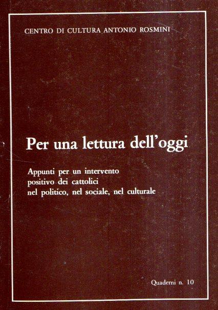 Per Una Lettura Dell'Oggi - copertina