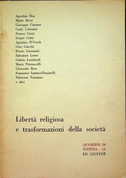 Libertà religiosa e trasformazioni della società - Augustin Bea - copertina