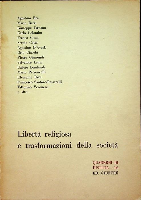 Libertà religiosa e trasformazioni della società - Augustin Bea - copertina