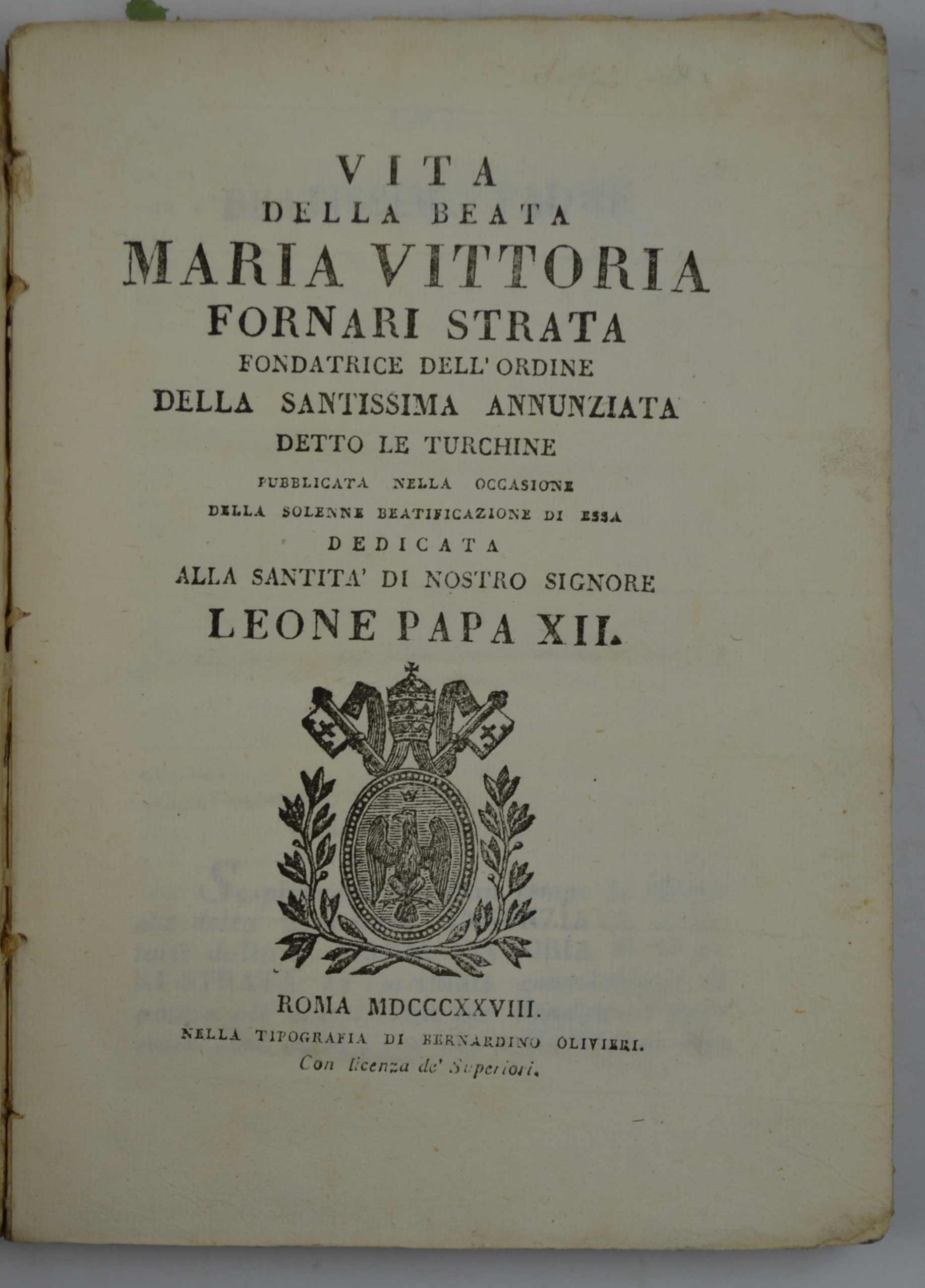 Vita Della Beata Maria Vittoria Fornari Strata fondatrice dell'ordine della Santissima Annunziata detto le Turchine