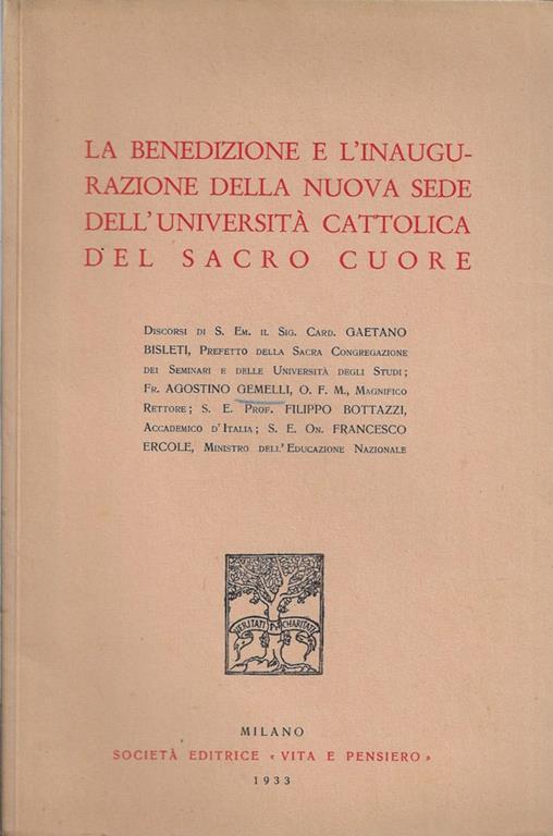 La benedizione e l'inaugurazione della nuova sede dell'Università Cattolica del Sacro Cuore - copertina