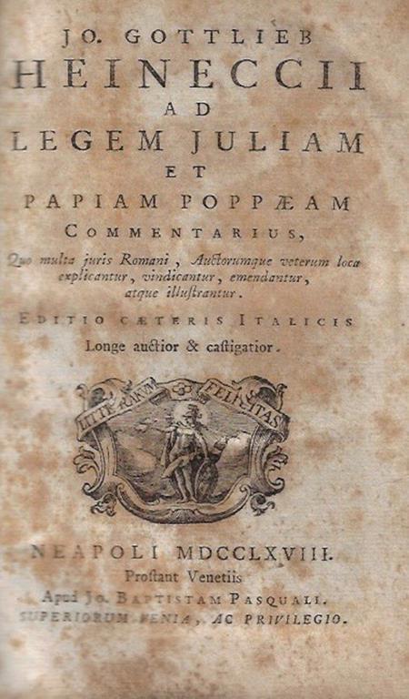 Ad legem Juliam et Papiam Poppaeam Commentarius, prima parte - Johann Gottlieb Heinecke - copertina