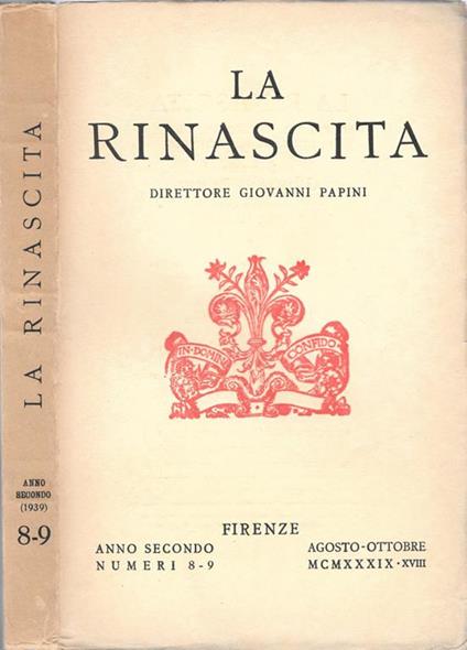 La Rinascita. Rivista del Centro Nazionale di Studi sul Rinascimento - Giovanni Papini - copertina