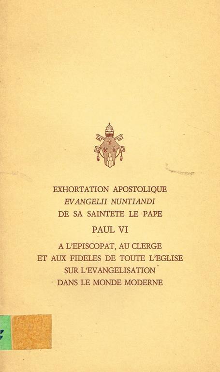Exhortation apostolique evangelII nuntiandi de sa saintete le pape - Paolo VI - copertina