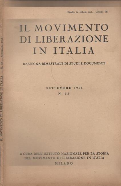 Il movimento di liberazione in Italia. Rassegna bimestrale di studi e documenti - copertina