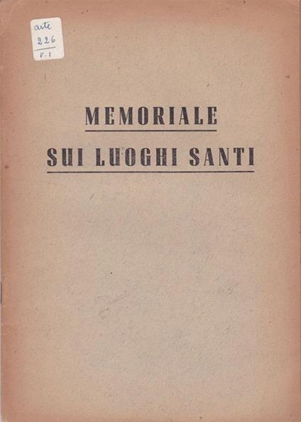 Memoriale di luoghi Santi. Presentato dall'Ordine dei frati minori - copertina