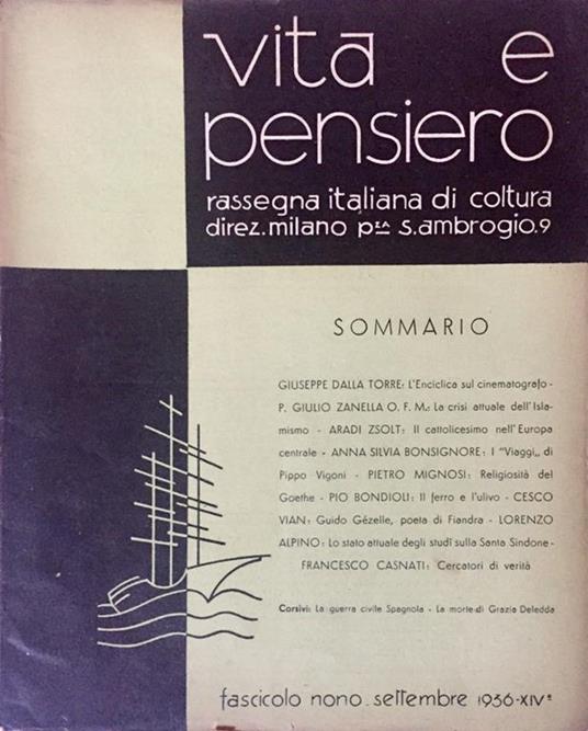 Vita e pensiero 1936. Rassegna italiana di coltura - copertina
