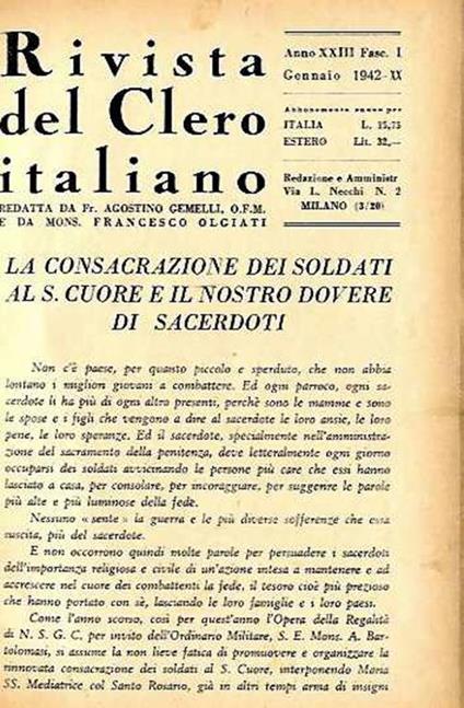 Rivista del Clero Italiano Anno XXIII-1942 - copertina