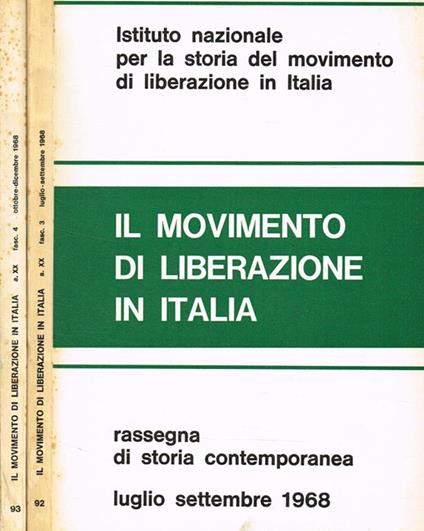 Il movimento di liberazione in Italia anno XX n.92, 93. Rassegna di storia contemporanea - copertina