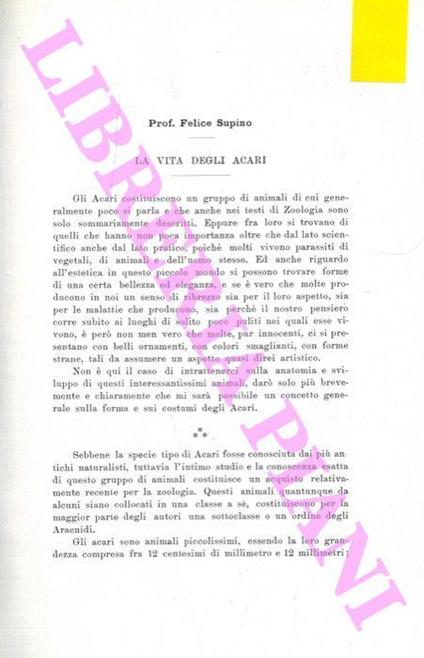 La vita degli Acari - Felice Supino - copertina