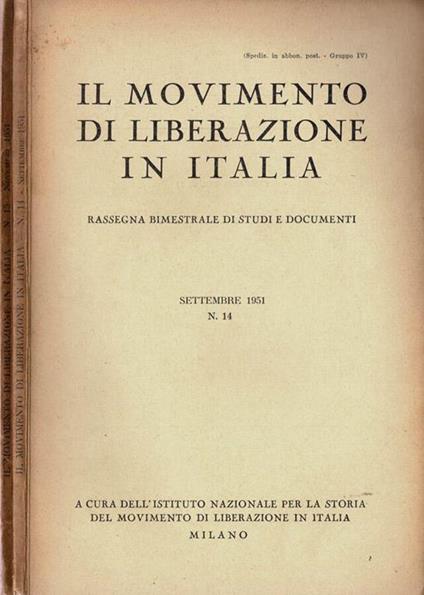 Il Movimento di Liberazione in Italia - 1951, n. 14, 15 - copertina