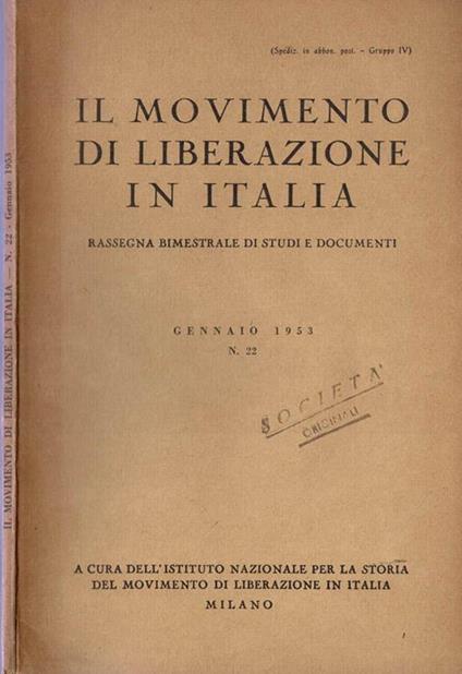 Il Movimento di Liberazione in Italia - 1953, n. 22 - copertina