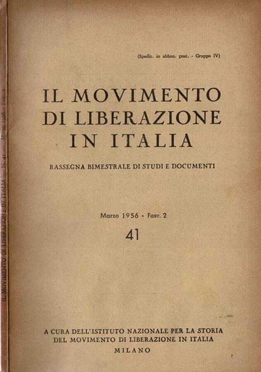 Il Movimento di Liberazione in Italia - 1956, n. 41 - copertina