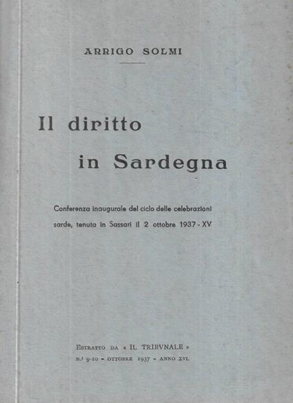 Il diritto in Sardegna - Arrigo Solmi - copertina
