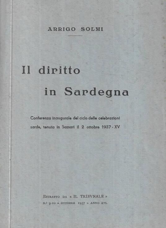 Il diritto in Sardegna - Arrigo Solmi - copertina