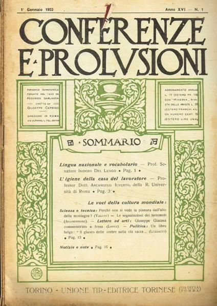 Conferenze e prolusioni, n.1, 2, 3, anno 1923 - copertina