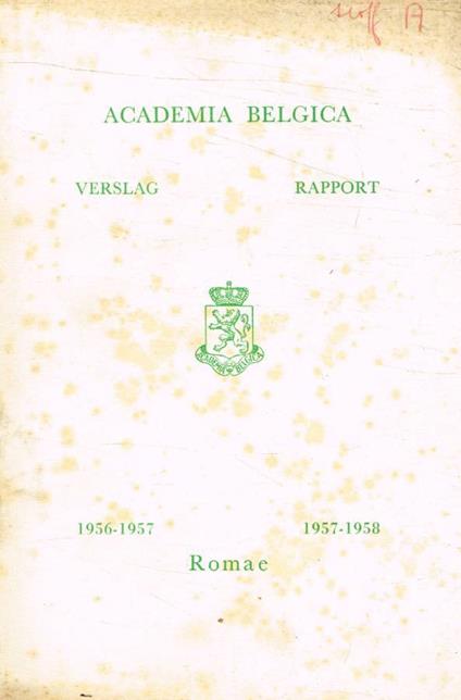 Academia belgica. Verslag 1956-1957, 1957-1958 - copertina