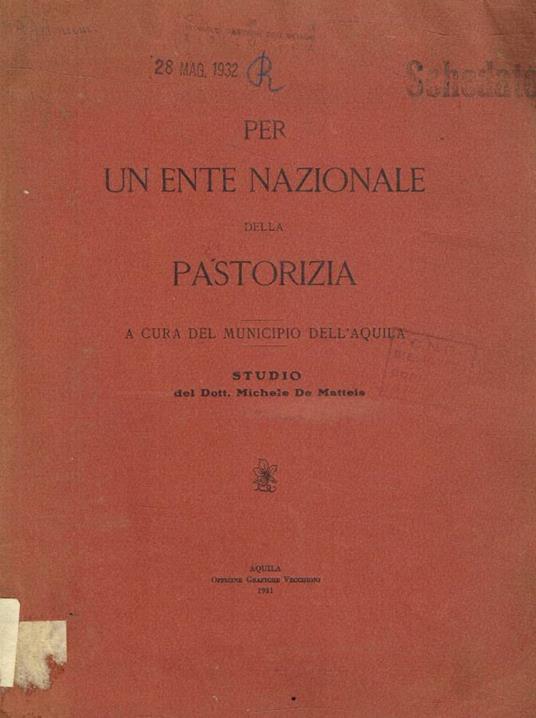 Per un ente nazionale della pastorizia - copertina