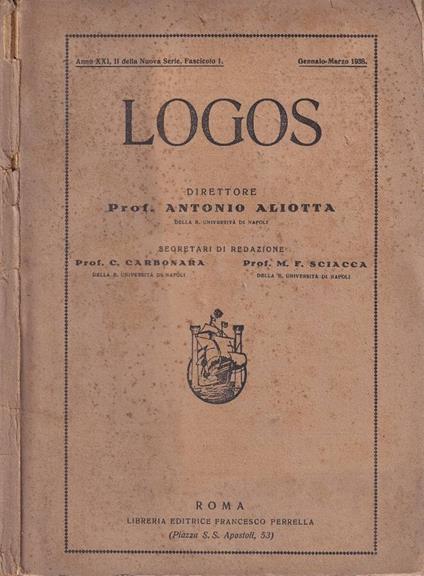 Logos, anno XXI, fasc. 1, 1938 - copertina