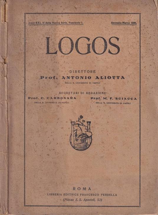 Logos, anno XXI, fasc. 1, 1938 - copertina