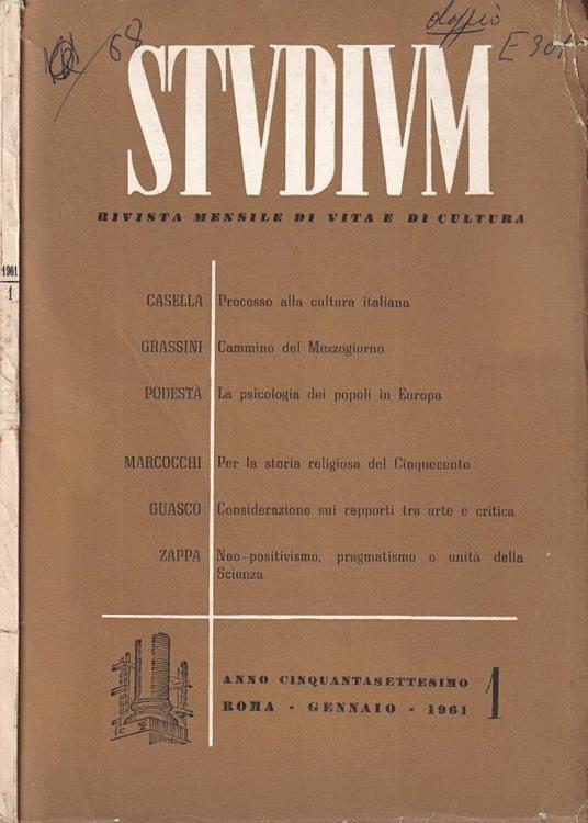 Studium, n. 1, anno LVII, 1961 - copertina