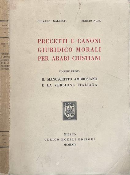 Precetti e canoni giuridico morali per arabi cristiani, vol - copertina