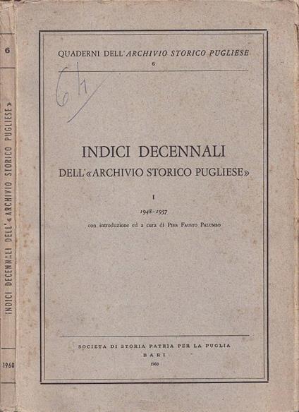 Indici decennali dell'"Archivio Storico Pugliese", vol - copertina