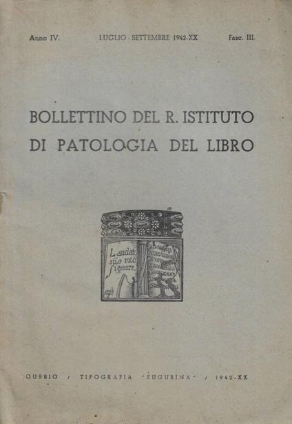 Bollettino del R. Istituto di patologia del libro fasc. III - copertina