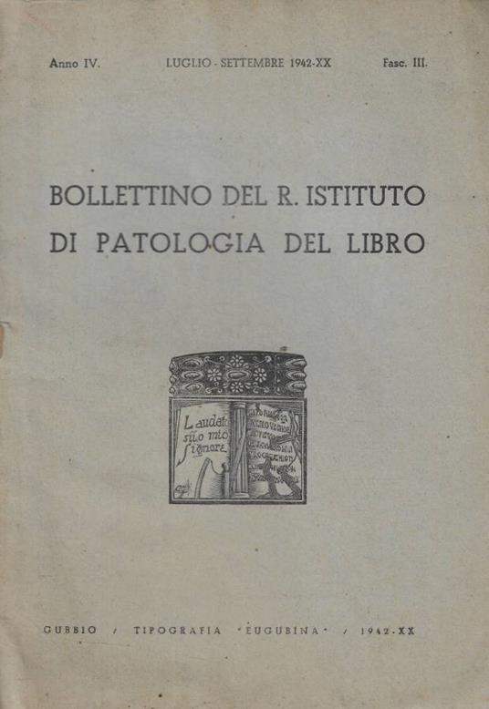Bollettino del R. Istituto di patologia del libro fasc. III - copertina
