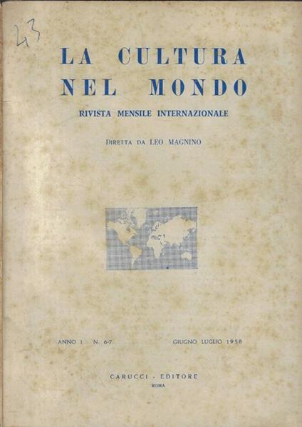 La cultura nel mondo n. 6-7 Anno 1958 - copertina
