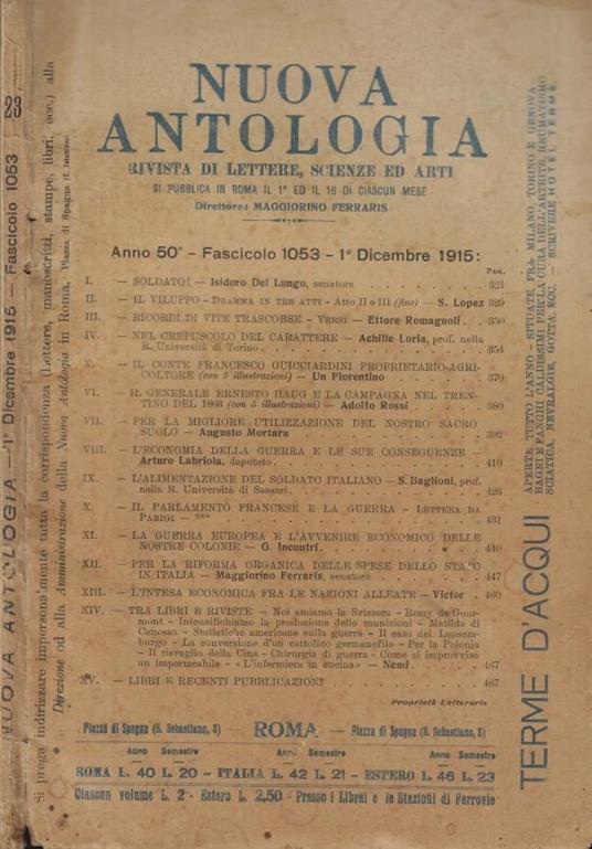 Nuova Antologia fasc. 1053 Anno 1915 - copertina