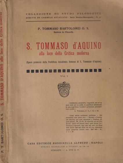 S. Tommaso d'Aquino alla luce della Critica moderna vol. I - copertina