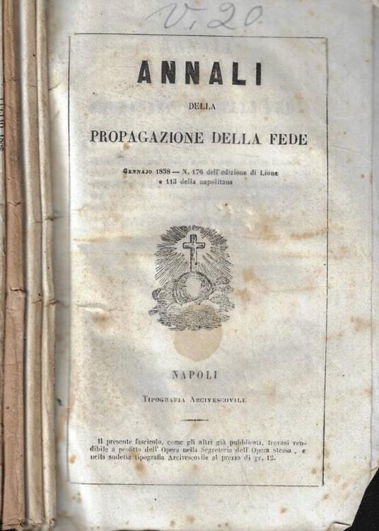 Annali della Propagazione della Fede n. 176-177-178-179 Anno - copertina