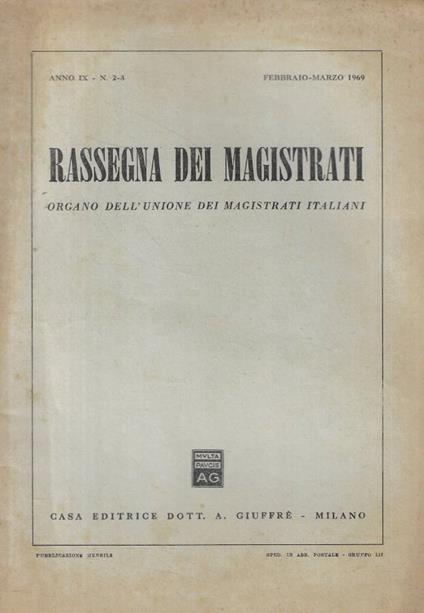 Rassegna dei magistrati n. 2-3 Anno 1969 - copertina