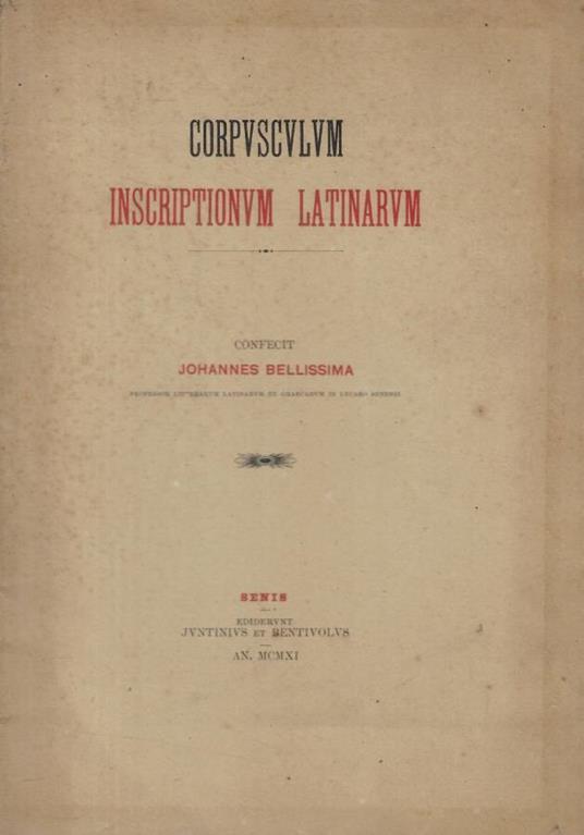 Corpusculum Inscriptionum Latinarum - copertina