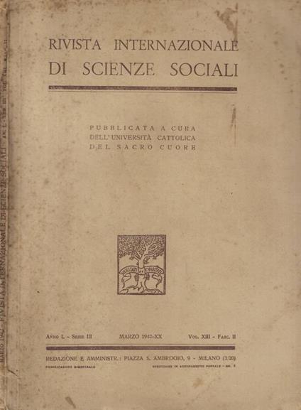 Rivista internazionale di Scienze Sociali fasc. II Anno 1942 - copertina