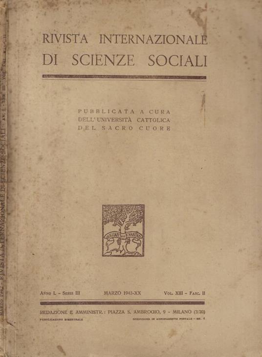 Rivista internazionale di Scienze Sociali fasc. II Anno 1942 - copertina
