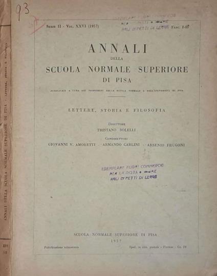 Annali della Scuola Normale Superiore di Pisa. Lettere, stor - copertina