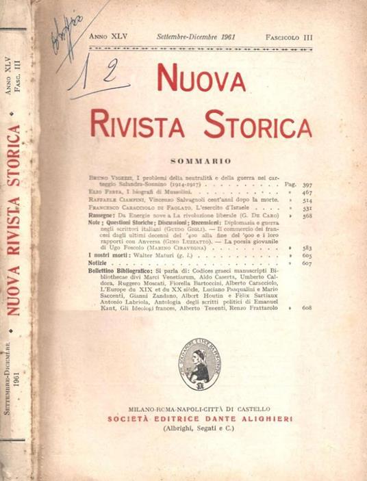 Nuova Rivista Storica. Anno XLV. Settembre-Dicembre 1961. Fa - copertina