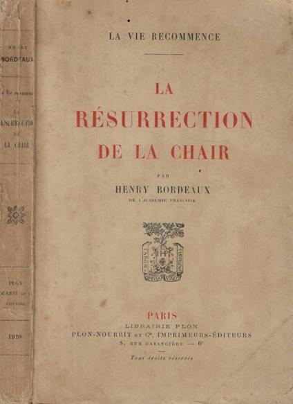 La Rèsurrection de la chair - Henry Bordeaux - copertina