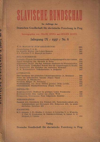 Slavische Rundschau n. 6 Anno 1937 - copertina
