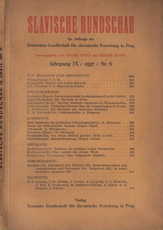 Slavische Rundschau n. 6 Anno 1937 - copertina