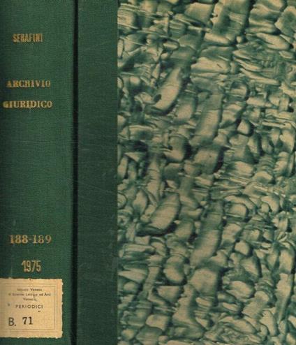 Archivio giuridico Filippo Serafini. Vol.CLXXXVIII, CLXXXIX. 1975 - copertina