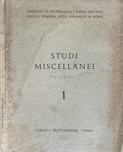 Studi miscellanei, vol. I - copertina