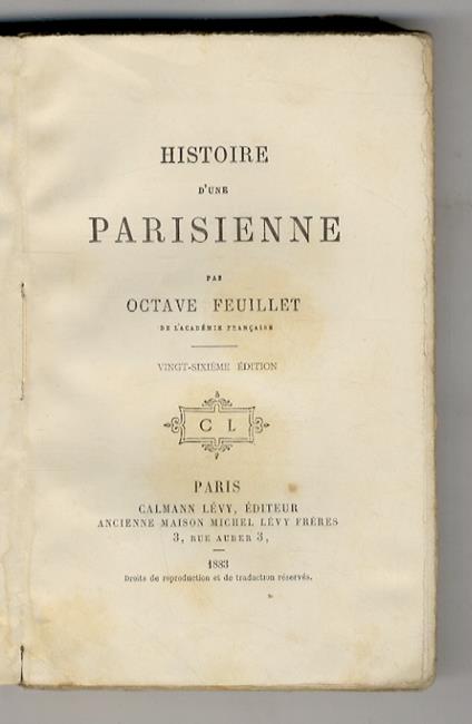 Histoire d'une parisienne. 26ème édition - Octave Feuillet - copertina