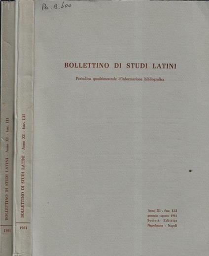Bollettino di studi latini anno 1981 Ff. I, II, III - copertina