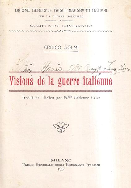 Visions de la guerre italienne - Arrigo Solmi - copertina