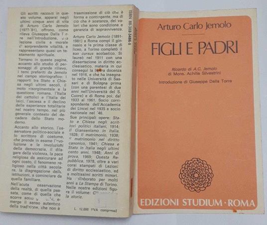 Figli e padri - Arturo Carlo Jemolo - copertina